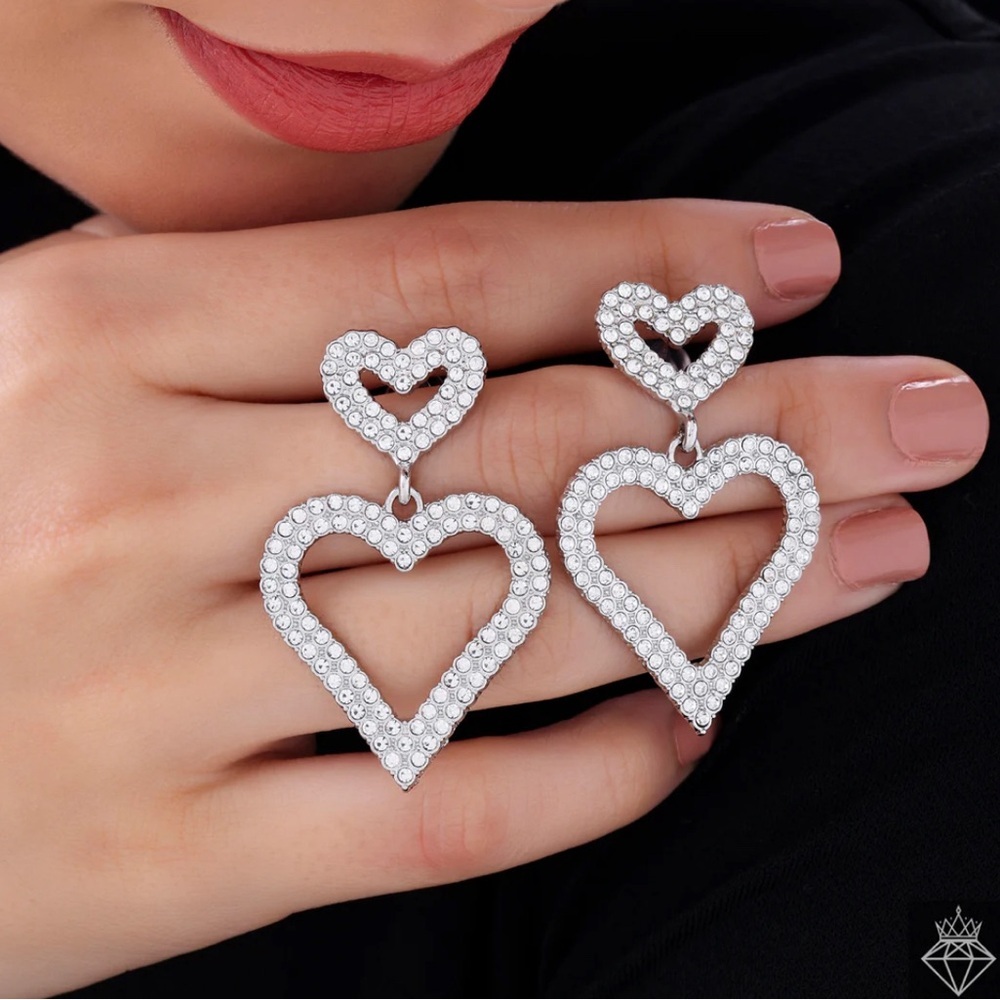 Rhinestone Heart Drop Statement Earrings